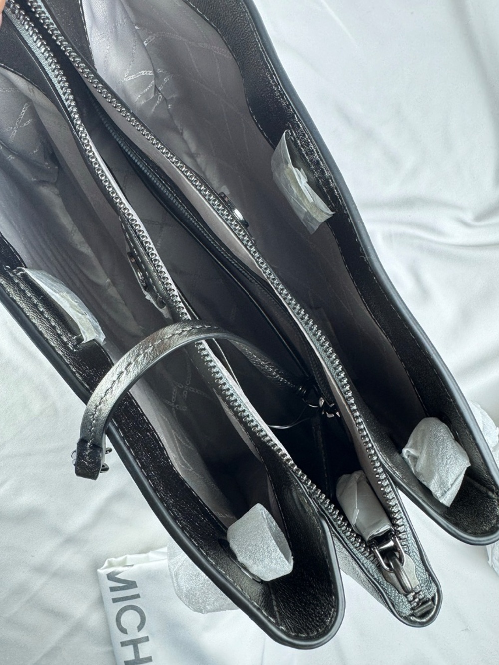 NWT Michael Kors Susan Anthracite/Gunmetal Leather Shoulder Bag w/ Chain Strap - Picture 9 of 12